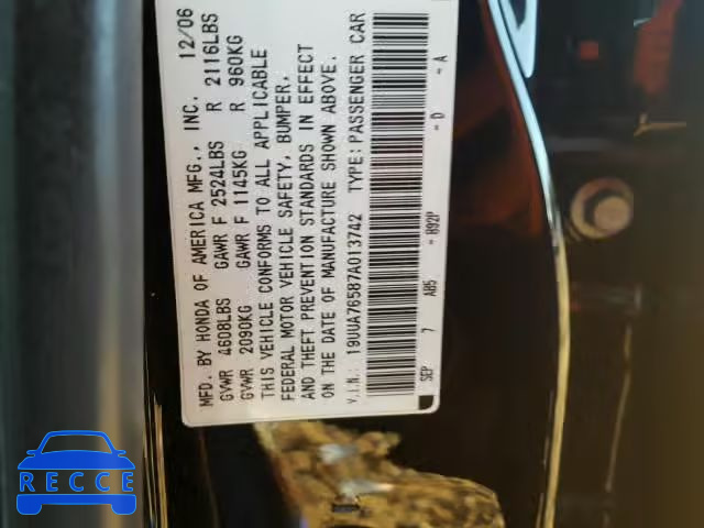 2007 ACURA TL TYPE S 19UUA76587A013742 Bild 9