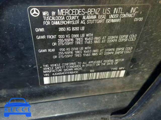 2000 MERCEDES-BENZ ML 320 4JGAB54E4YA166430 image 9