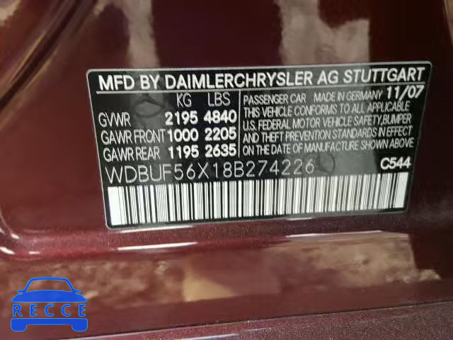 2008 MERCEDES-BENZ E 350 WDBUF56X18B274226 Bild 9