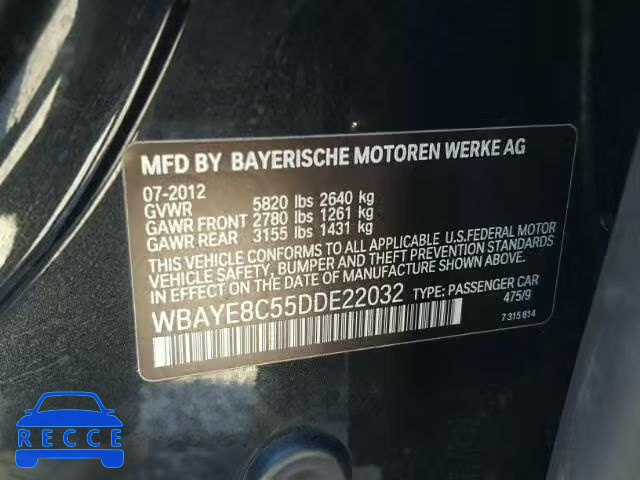 2013 BMW 750LI WBAYE8C55DDE22032 image 9