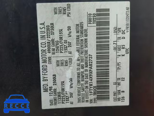 1999 FORD RANGER SUP 1FTYR14X9XPA82737 image 9