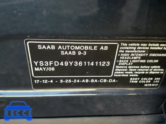 2006 SAAB 9-3 BASE YS3FD49Y361141123 зображення 9