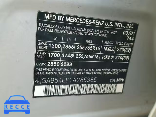 2001 MERCEDES-BENZ ML 320 4JGAB54E81A265385 image 9