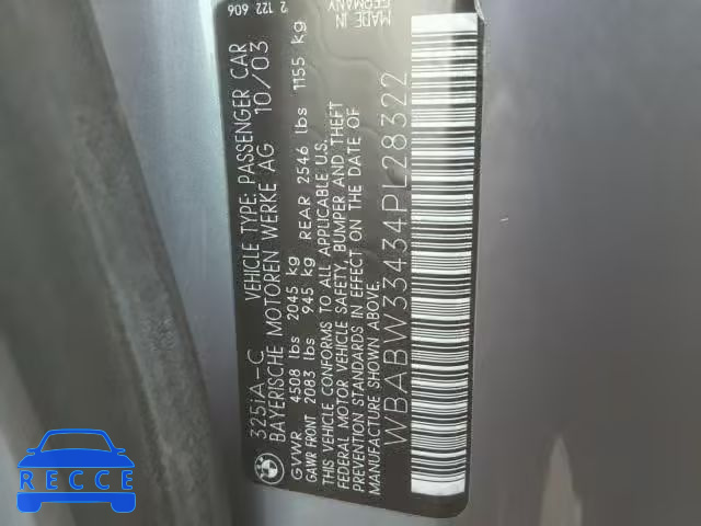 2004 BMW 325 CI WBABW33434PL28322 image 9