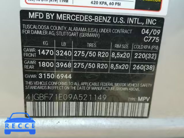 2009 MERCEDES-BENZ GL 450 4MA 4JGBF71E09A521149 image 9