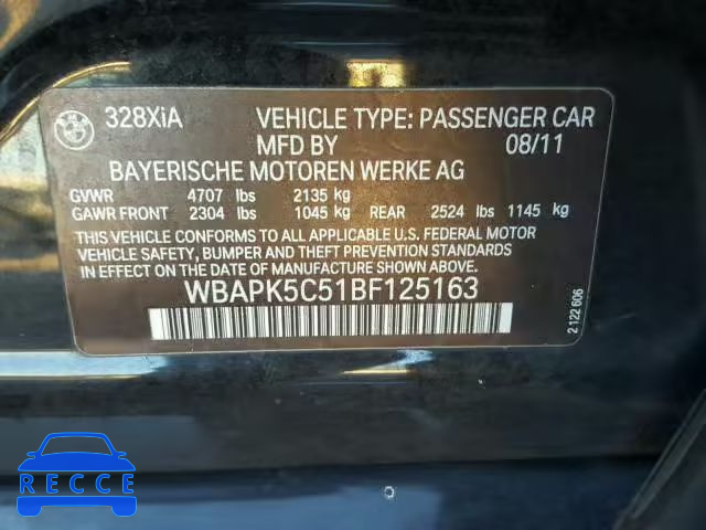 2011 BMW 328 XI SUL WBAPK5C51BF125163 зображення 9