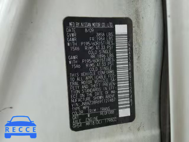 2009 NISSAN CUBE BASE JN8AZ28R69T127487 image 9