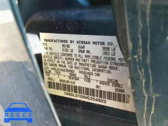 1998 NISSAN ALTIMA XE 1N4DL01DXWC254922 image 9