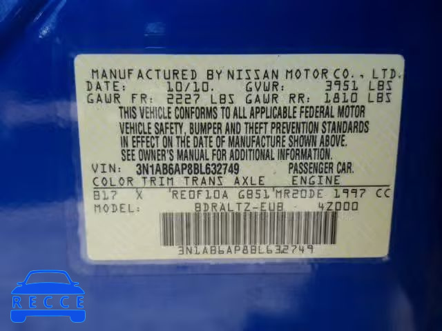 2011 NISSAN SENTRA 2.0 3N1AB6AP8BL632749 image 9