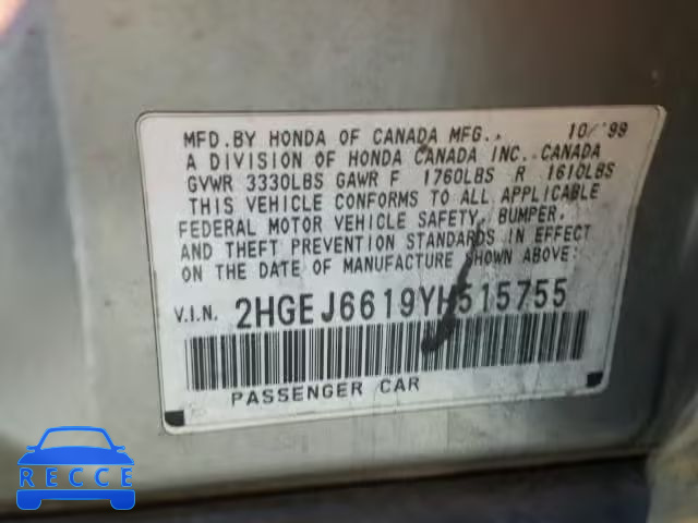 2000 HONDA CIVIC BASE 2HGEJ6619YH515755 image 9