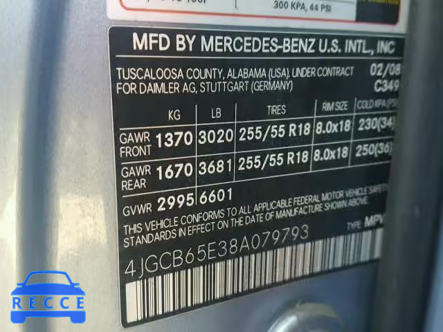 2008 MERCEDES-BENZ R 350 4JGCB65E38A079793 зображення 9