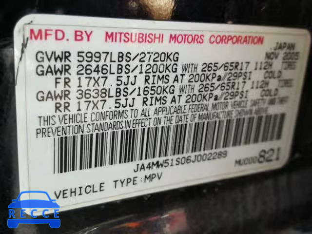 2006 MITSUBISHI MONTERO LI JA4MW51S06J002289 image 9