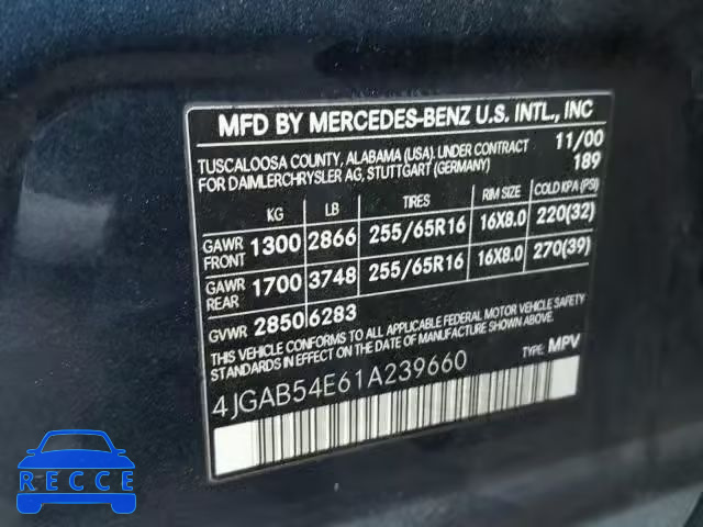 2001 MERCEDES-BENZ ML 320 4JGAB54E61A239660 image 9