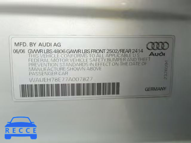 2007 AUDI A4 S-LINE WAUEH78E77A007827 image 9