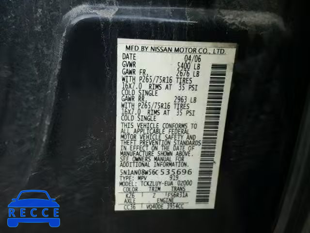 2006 NISSAN XTERRA OFF 5N1AN08W56C535696 Bild 9