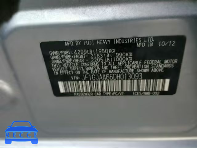 2013 SUBARU IMPREZA BA JF1GJAA66DH013093 image 9