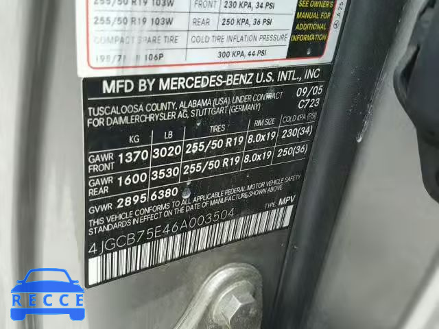 2006 MERCEDES-BENZ R 500 4JGCB75E46A003504 image 9