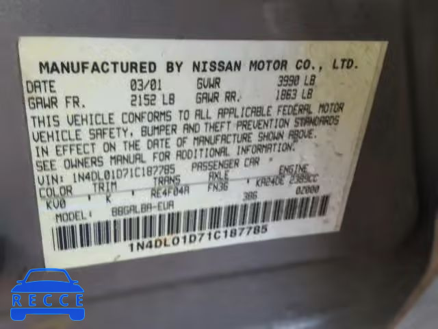 2001 NISSAN ALTIMA XE 1N4DL01D71C187785 Bild 9