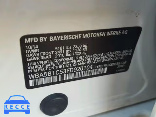 2015 BMW 535 I WBA5B1C53FD920104 зображення 9