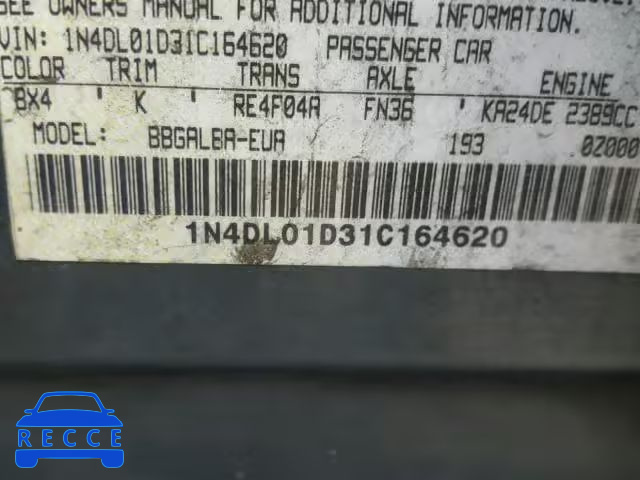 2001 NISSAN ALTIMA XE 1N4DL01D31C164620 Bild 9