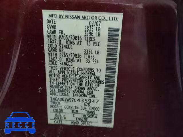 2007 NISSAN FRONTIER C 1N6AD07W97C435947 image 9