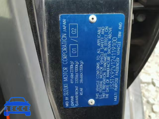 2002 SUZUKI XL7 PLUS JS3TX92V124119100 image 9