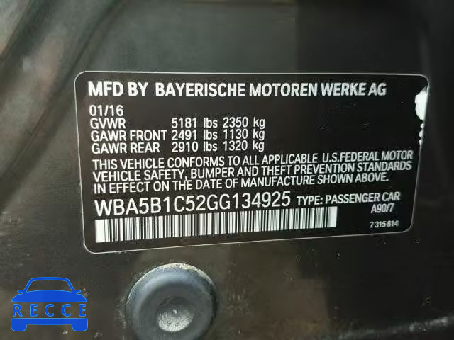 2016 BMW 535 I WBA5B1C52GG134925 image 9