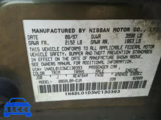 1998 NISSAN ALTIMA XE 1N4DL01D3WC130393 image 9