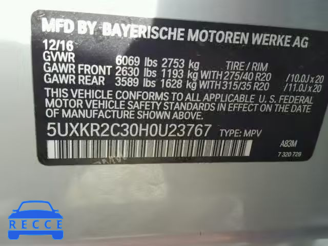 2017 BMW X5 SDRIVE3 5UXKR2C30H0U23767 image 9