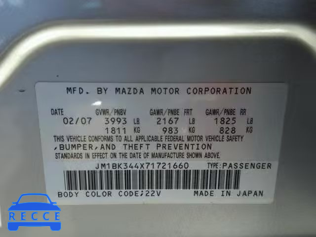 2007 MAZDA 3 HATCHBAC JM1BK344X71721660 image 9