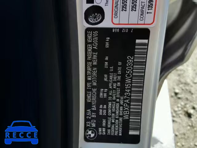 2005 BMW X3 2.5I WBXPA73415WC50392 зображення 9