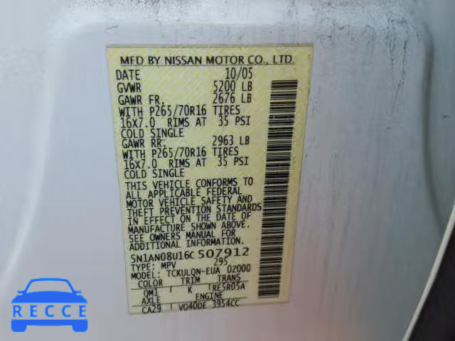 2006 NISSAN XTERRA OFF 5N1AN08U16C507912 image 9