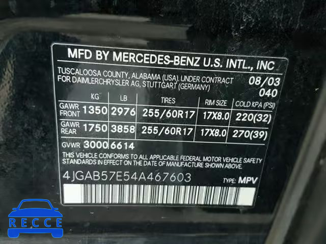 2004 MERCEDES-BENZ ML 350 4JGAB57E54A467603 зображення 9