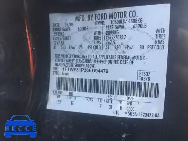 2006 FORD F350 SRW S 1FTWF31P36ED94479 Bild 9