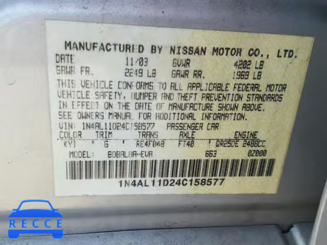 2004 NISSAN ALTIMA BAS 1N4AL11D24C158577 image 9