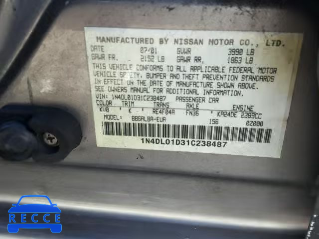 2001 NISSAN ALTIMA XE 1N4DL01D31C238487 Bild 9