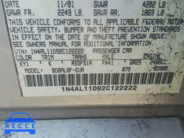 2002 NISSAN ALTIMA BAS 1N4AL11D92C122222 image 9