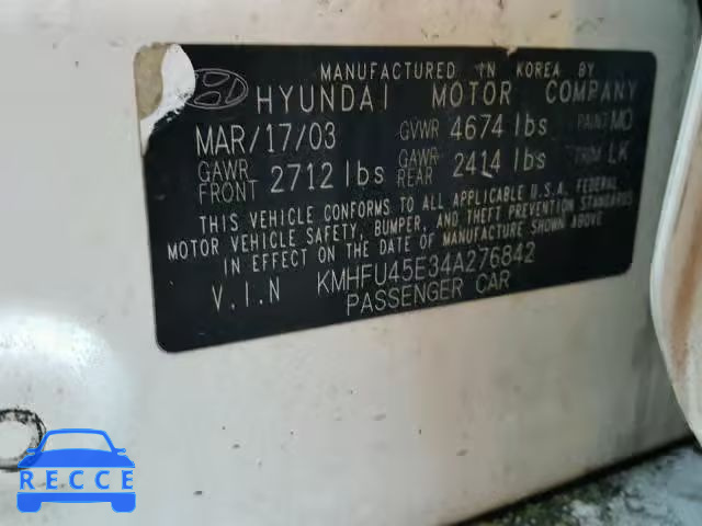 2004 HYUNDAI XG 350 KMHFU45E34A276842 image 9