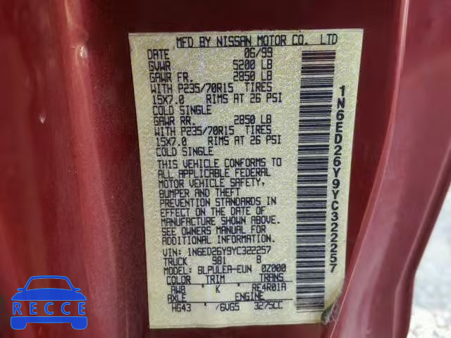 2000 NISSAN FRONTIER K 1N6ED26Y9YC322257 image 9