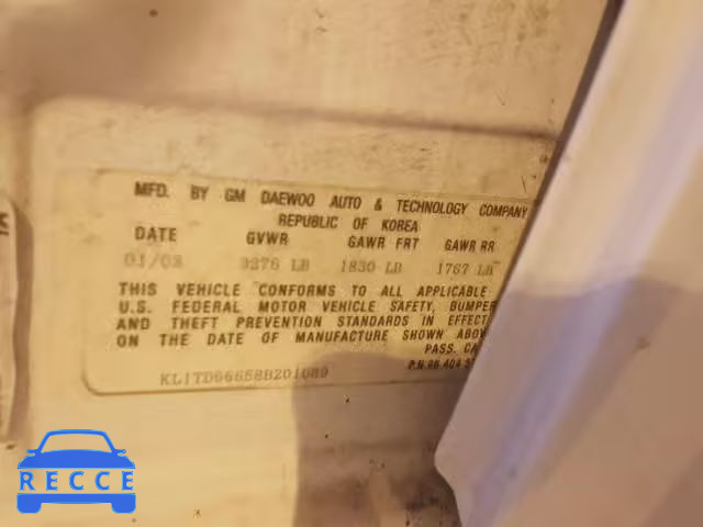 2008 CHEVROLET AVEO BASE KL1TD66658B201089 image 9
