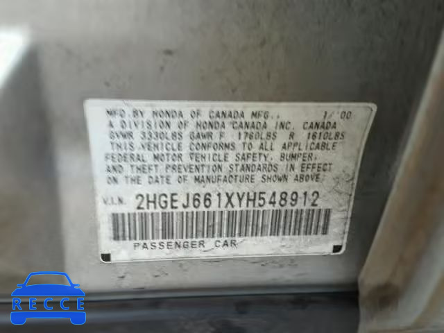 2000 HONDA CIVIC BASE 2HGEJ661XYH548912 Bild 9