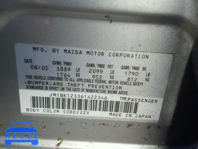 2006 MAZDA 3 S JM1BK123361422346 зображення 9