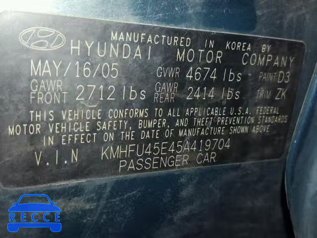 2005 HYUNDAI XG 350 KMHFU45E45A419704 image 9