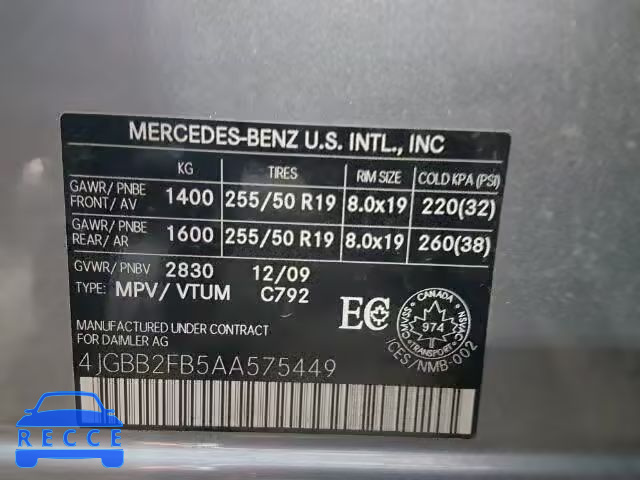 2010 MERCEDES-BENZ ML 350 BLU 4JGBB2FB5AA575449 зображення 9