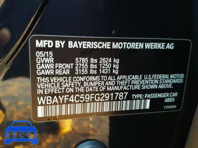 2015 BMW 740 LXI WBAYF4C59FG291787 зображення 9