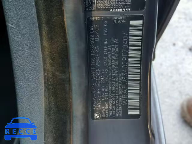 2002 BMW 325 XI WBAEU33402PF70407 зображення 9