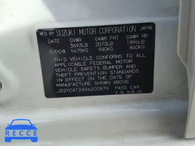 2009 SUZUKI SX4 BASE JS2YC412496200879 image 9