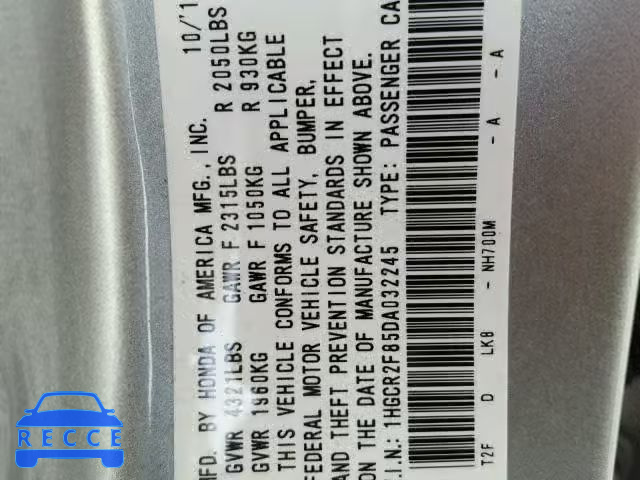 2013 HONDA ACCORD EXL 1HGCR2F85DA032245 image 9