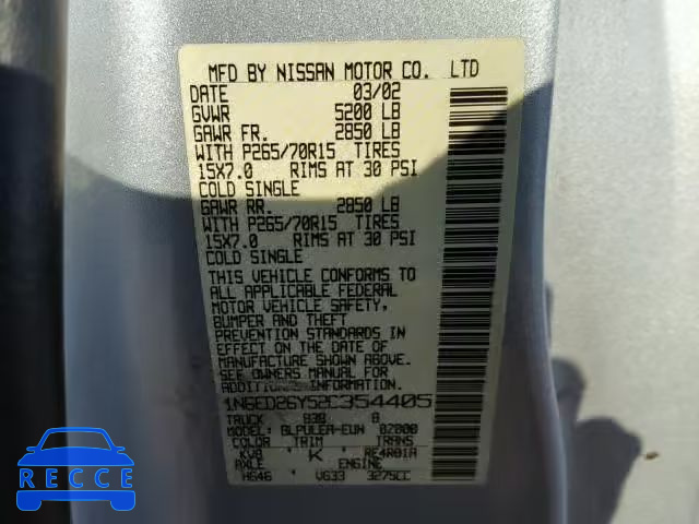 2002 NISSAN FRONTIER K 1N6ED26Y52C354405 Bild 9
