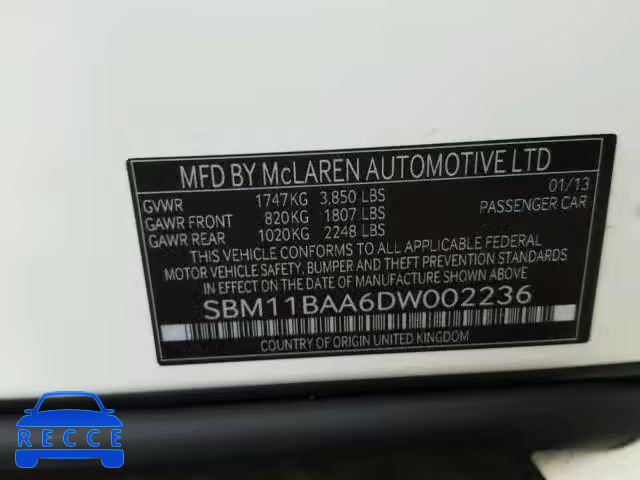 2013 MCLAREN AUTOMATICOTIVE MP4-12C SP SBM11BAA6DW002236 зображення 9